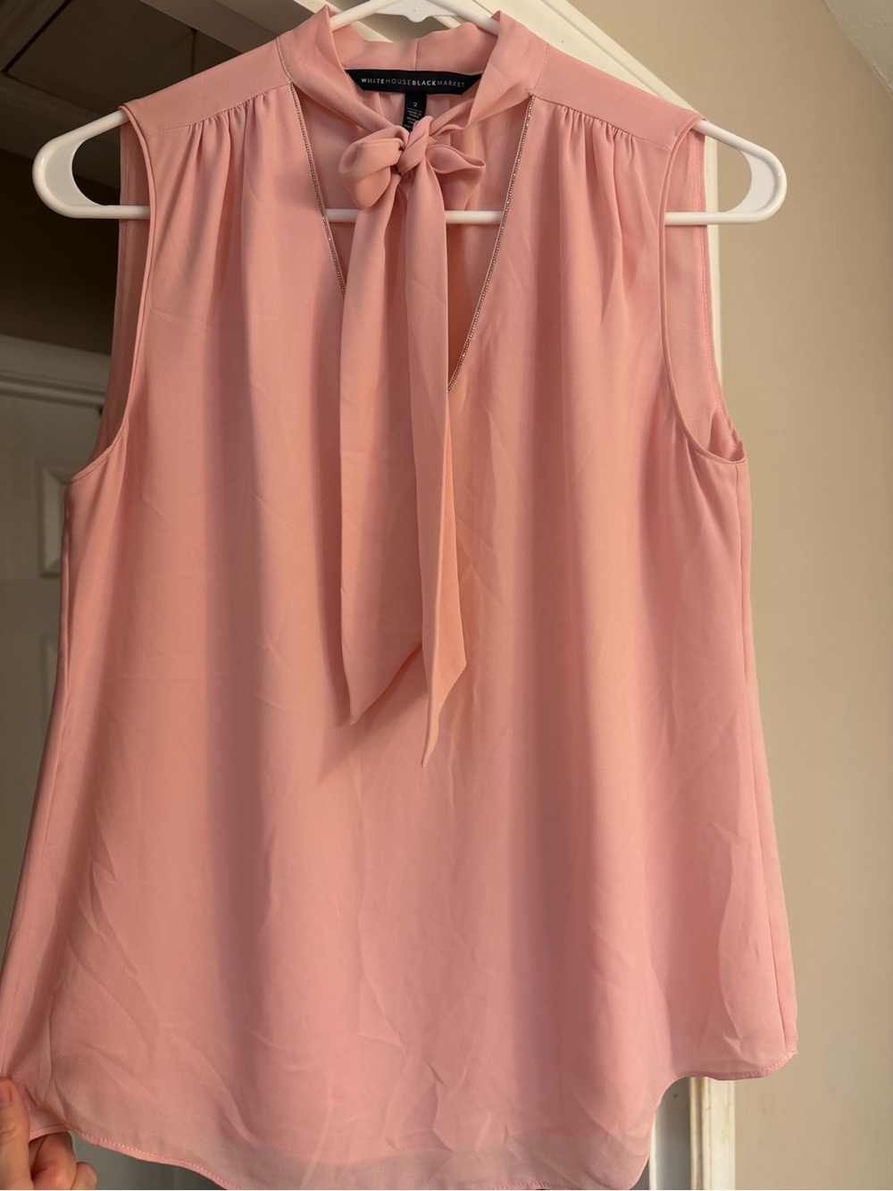 White House Black Market Pink Sleeveless Tie-Neck Blouse